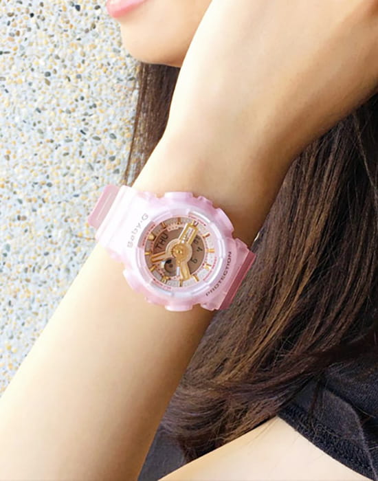 Casio Casio Baby-G BA-110SC-4A кварцевые женские часы часы крупный план розовый циферблата